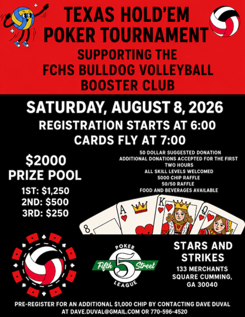 Poker Tournament Supporting the FCHS Bulldog Volleyball Booster Club - Stars and Strikes at 5thstreetpoker.com